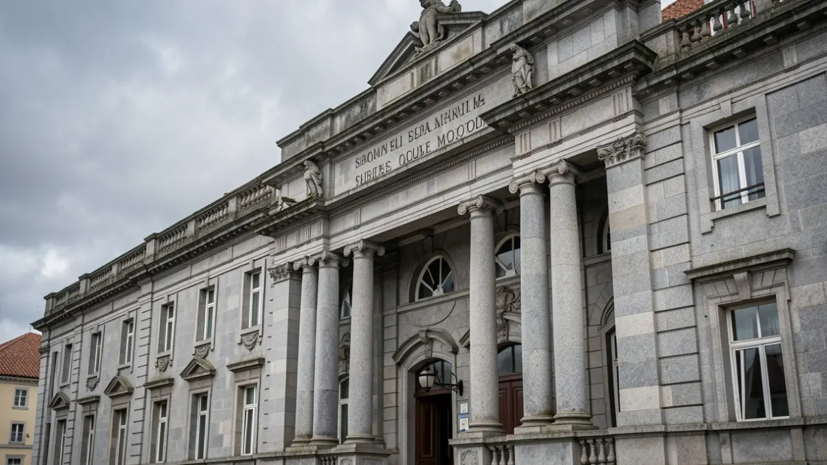 Fachada de granito dun edificio militar en Ourense.