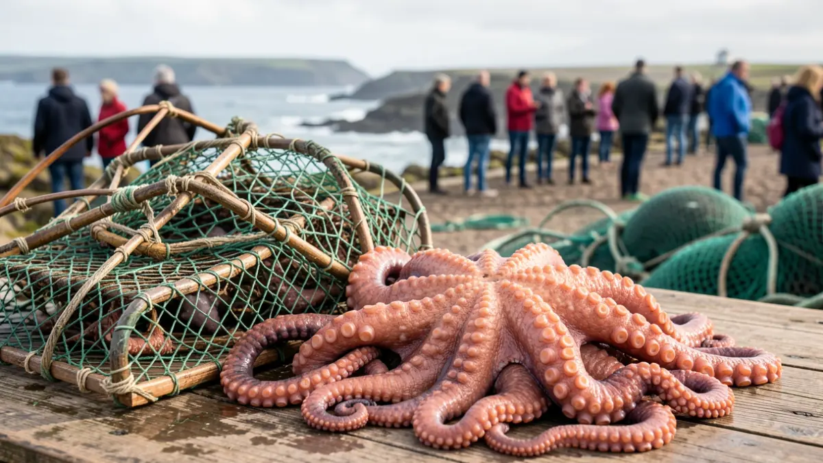 Imagen genérica de aparejos de pesca ilegales y pulpo incautado.