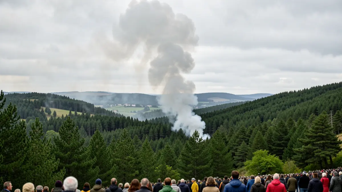 Imaxe xenérica de fume dun incendio forestal nunha ladeira de monte galego.