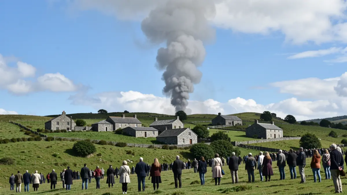 Imaxe xenérica de fume dun incendio forestal sobre unha ladeira verde en Galicia.
