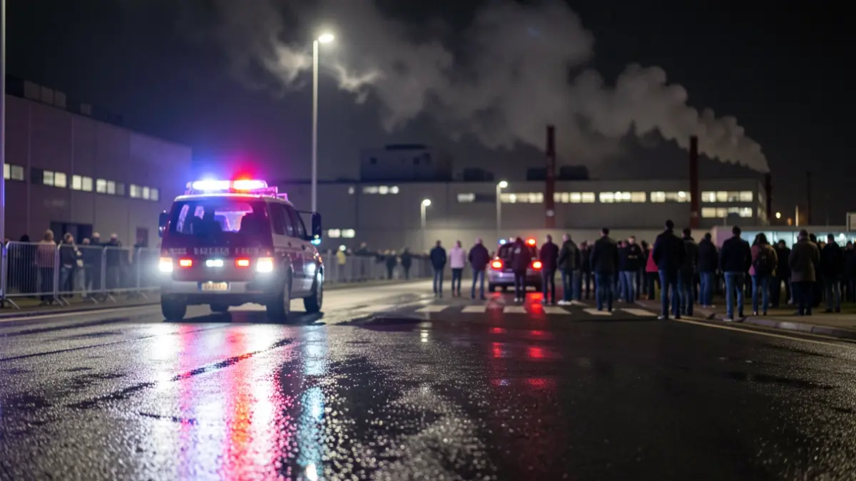 Imaxe xenérica de servizos de emerxencia traballando nun incendio nocturno.
