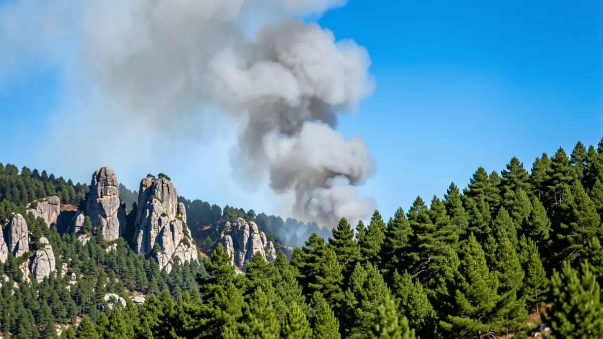 Imaxe xenérica de fume dun incendio forestal nun monte galego.