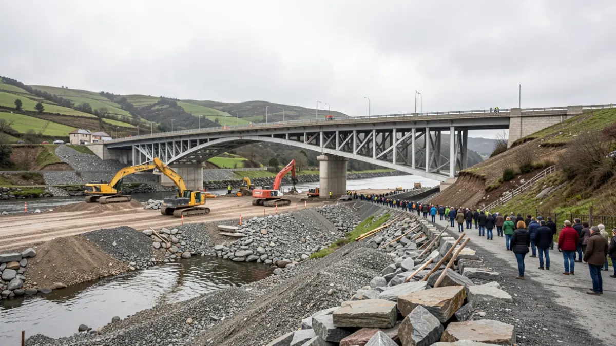 Imaxe dunha obra de construción dunha ponte sobre o río Azúmara en Castroverde, Lugo.