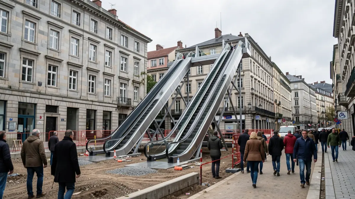 Imagen genérica de obras de instalación de escaleras mecánicas en una calle de Galicia.