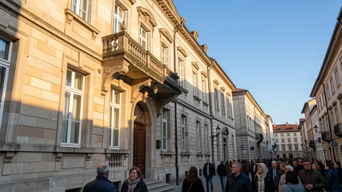 Imagen genérica de un ayuntamiento gallego de piedra con balcón ornamentado.