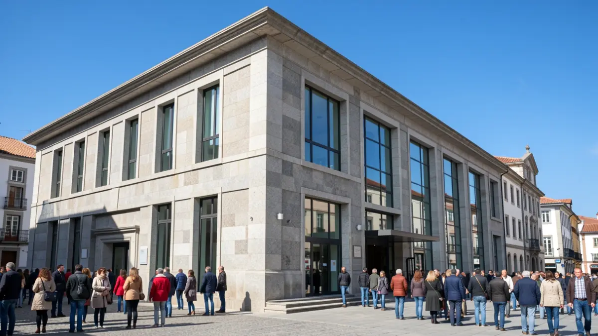 Imaxe xenérica da fachada dun edificio de biblioteca pública con elementos de granito.