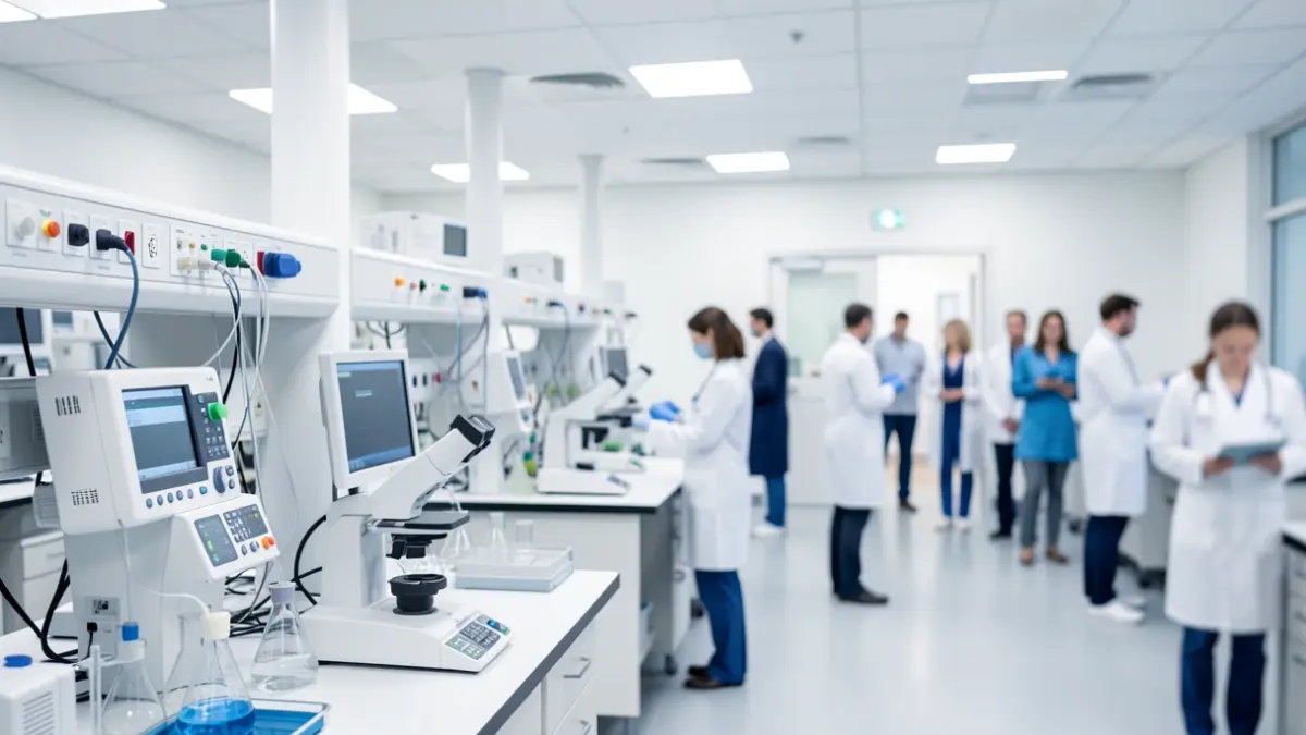 Imagen genérica de un laboratorio hospitalario moderno con equipamiento médico avanzado.