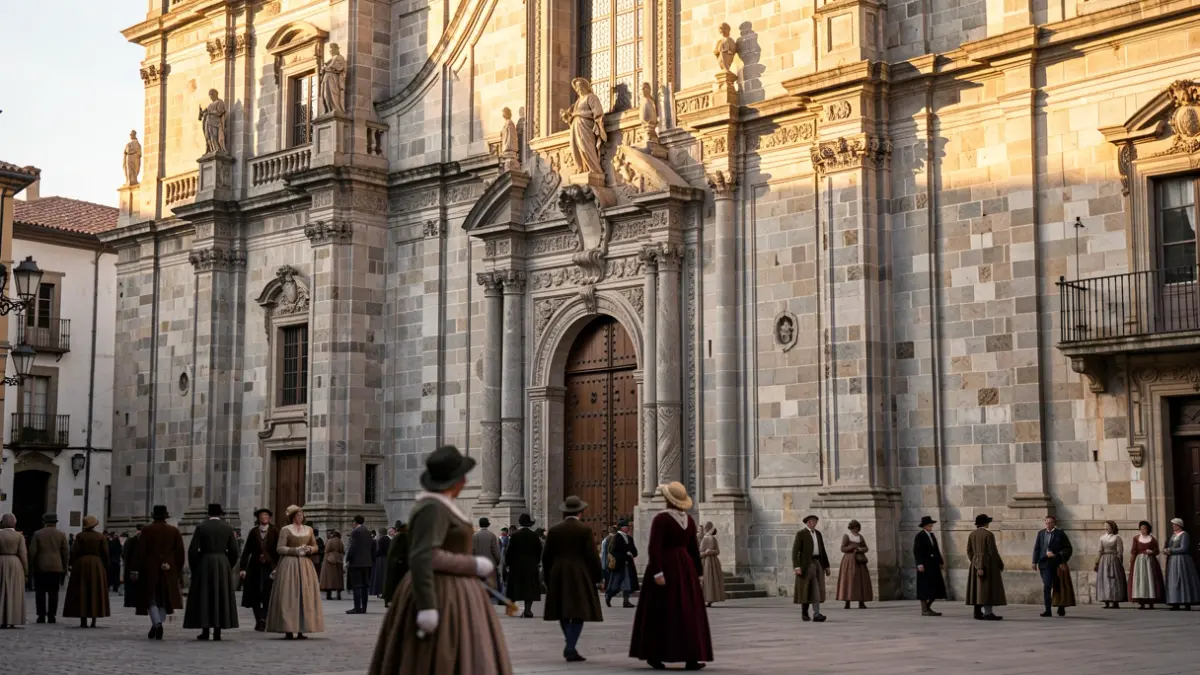 Imagen genérica de la Catedral de Lugo con figuras históricas.