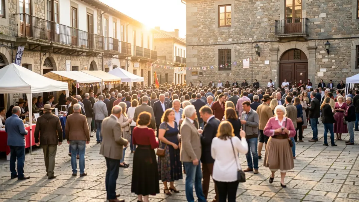Imagen de una celebración festiva en una plaza empedrada de Lugo.