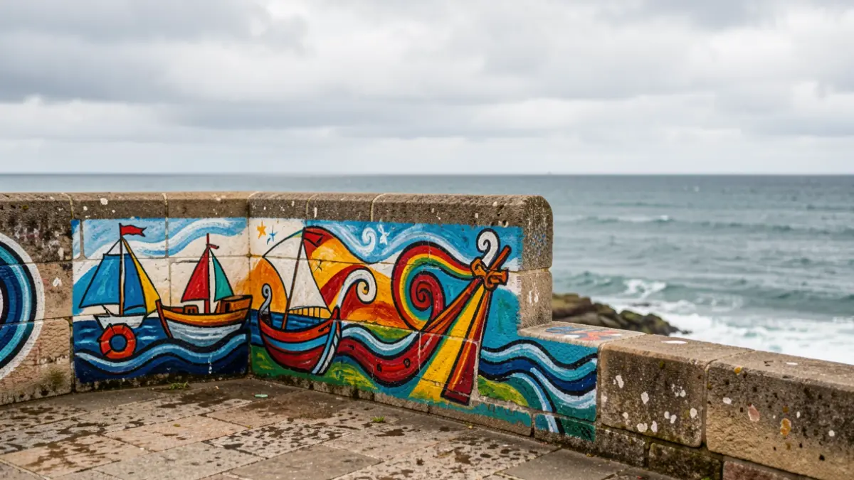 Imaxe dun mural na contorna mariñeira de Baiona.