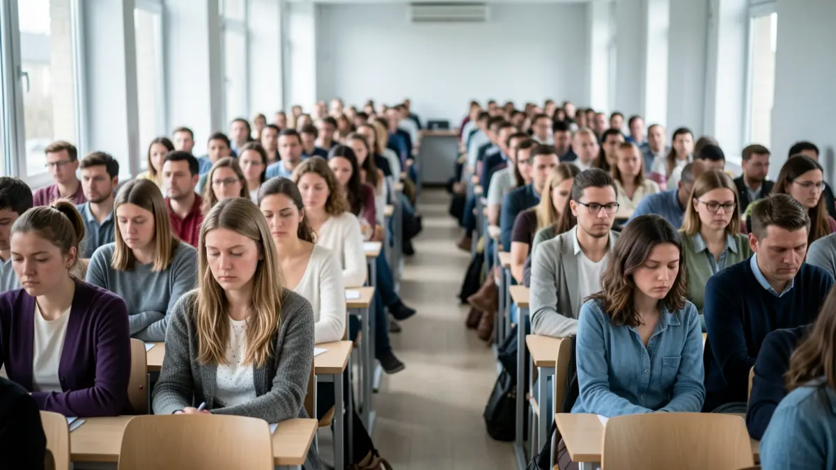 Imagen genérica de opositores concentrados en una prueba educativa.