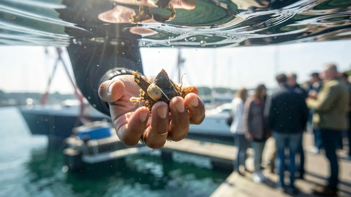Voluntarios recogiendo residuos marinos en la dársena de La Marina.