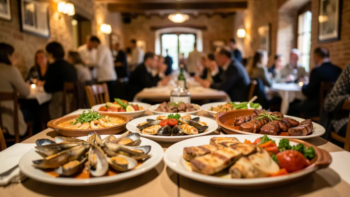Imagen genérica de una mesa con diversos platos de comida en un restaurante.
