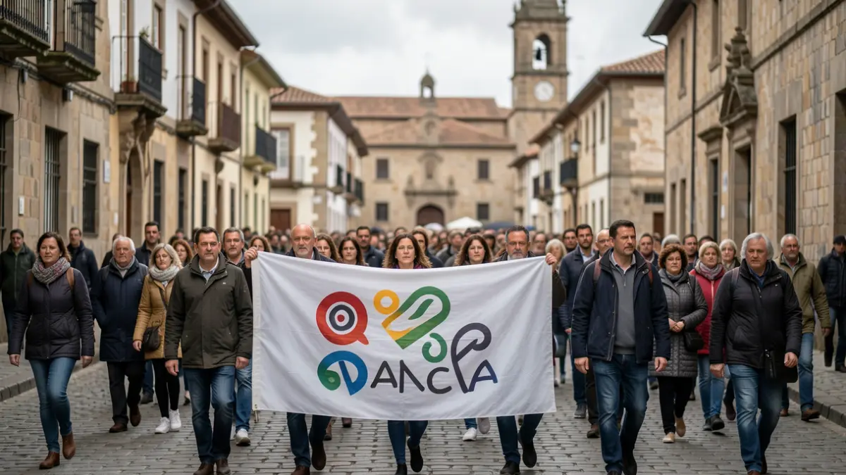 Imaxe xenérica dunha manifestación polas rúas de Santiago.