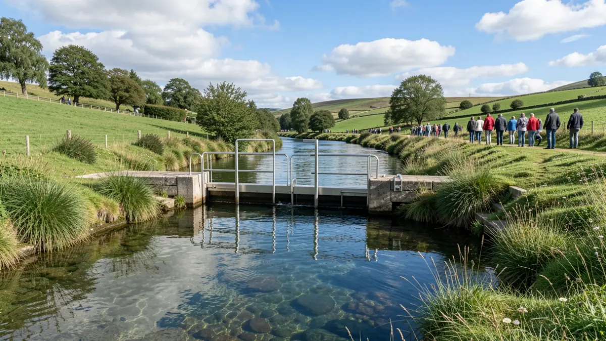 Imagen de un río limpio en Galicia con la nueva compuerta instalada.