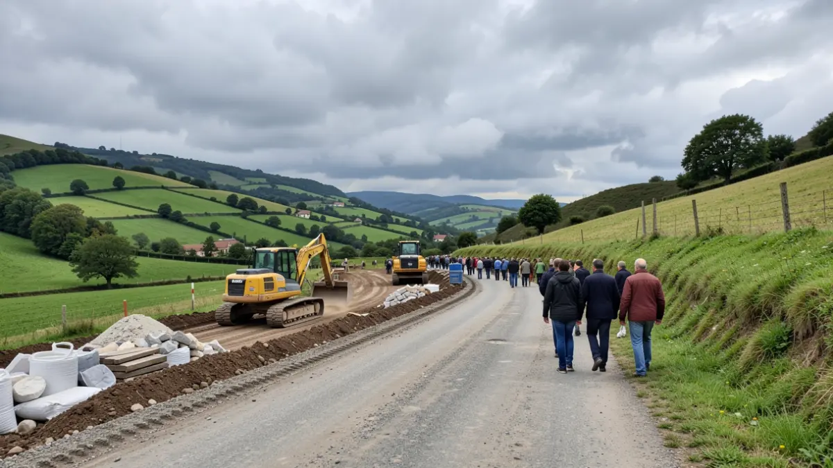 Imaxe xenérica de obras nunha estrada rural galega.