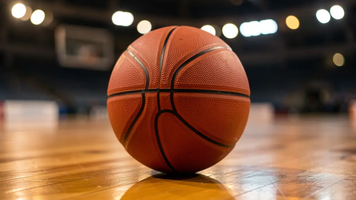 Primera imagen de un balón de baloncesto en una cancha.