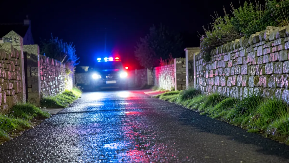 Imagen genérica de luces de emergencia reflejando en una carretera mojada por la noche.