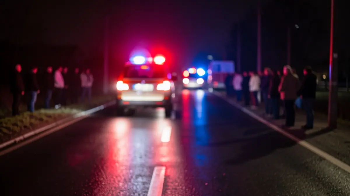 Imagen genérica de luces de emergencia reflejando en una carretera mojada por la noche.