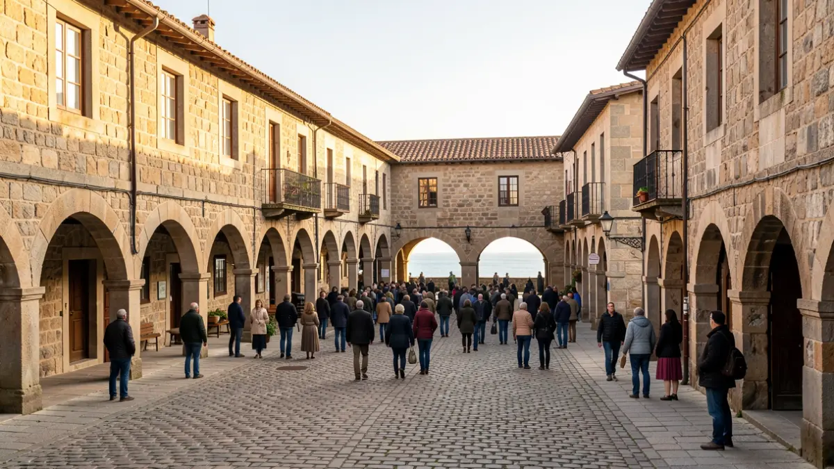 Imaxe xenérica dunha praza medieval galega con soportais e rúas empedradas.