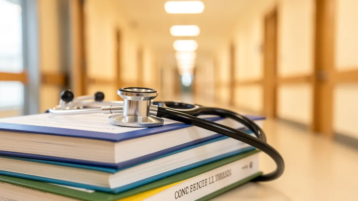 Imagen genérica de un estetoscopio sobre libros de medicina.