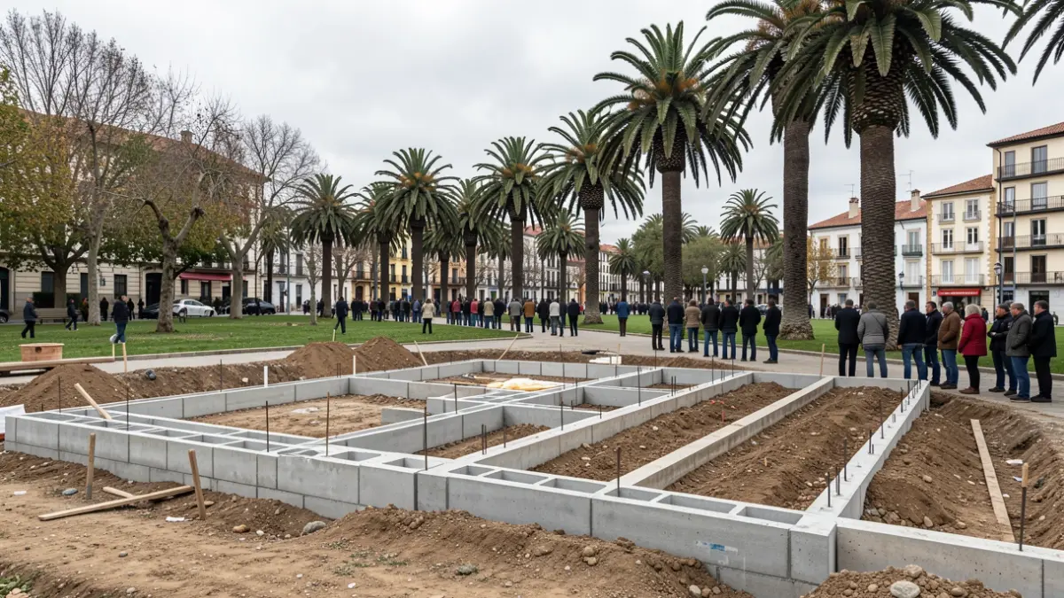 Imagen genérica de obra nueva junto a un parque con árboles.