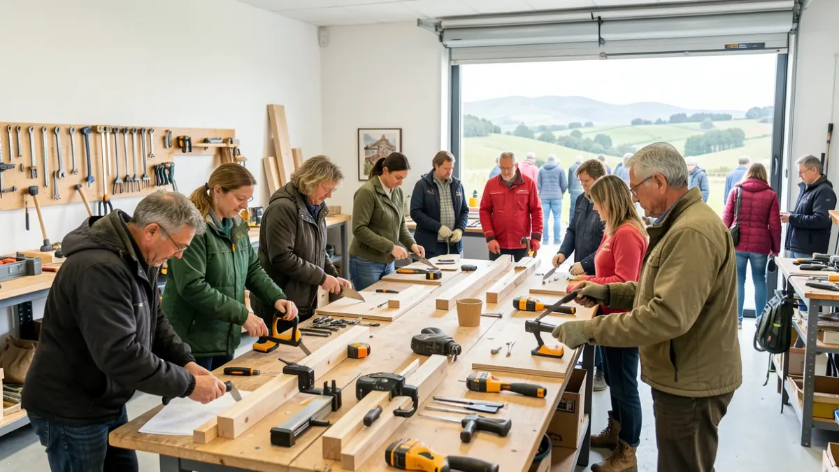 Imaxe xenérica de persoas participando nun obradoiro de formación profesional en construción e forestal.