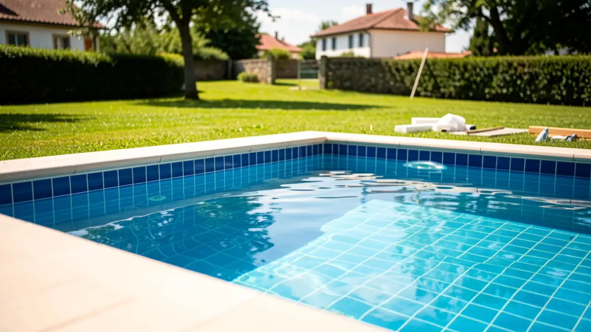 Imagen de una piscina en construcción en una zona suburbana de Ourense.