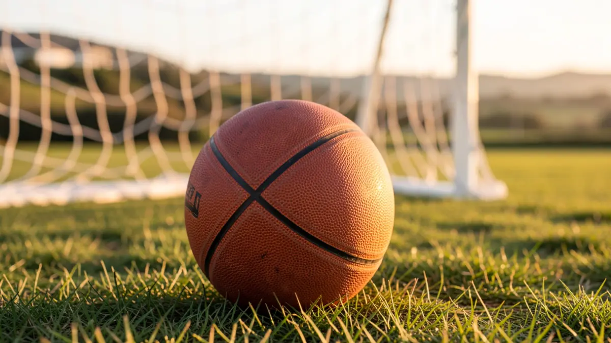 Imaxe xenérica dunha pelota de baloncesto sobre herba.