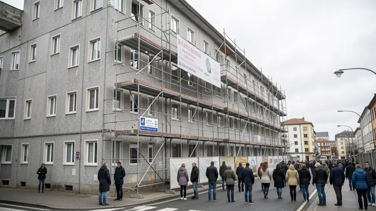 Imaxe xenérica de edificios de vivendas públicas en A Coruña con obras.