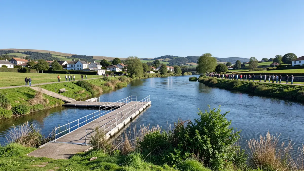 Imaxe dun río Miño recuperado en Lugo con pantaláns flotantes.