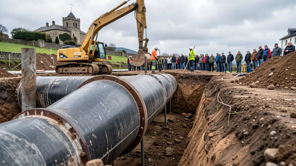Imaxe xenérica de obras de instalación dun colector de augas pluviais.