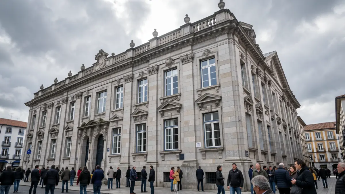 Imaxe xenérica dun edificio público de granito en Pontevedra.