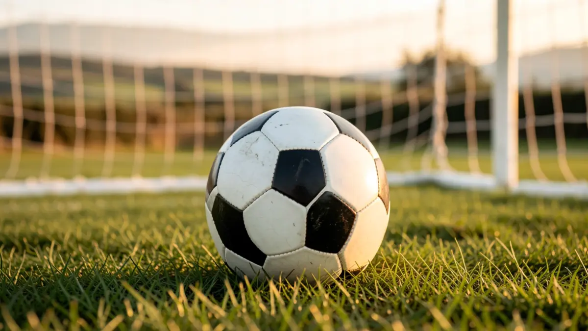Imagen genérica de un balón de fútbol sobre hierba con red de fondo.