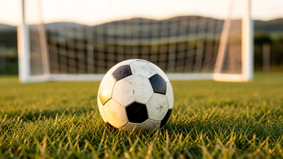 Imagen genérica de un balón de fútbol sobre césped con red de fondo.