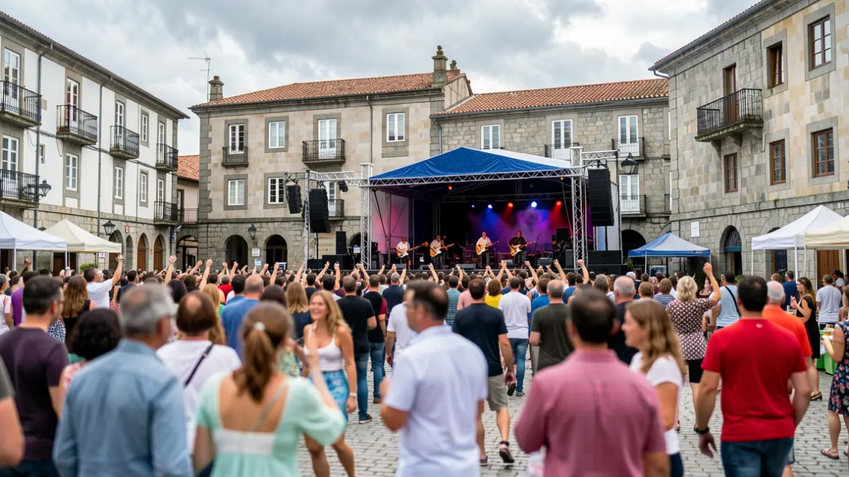 Imaxe xenérica dun festival ao aire libre na Coruña con xente gozando da música.