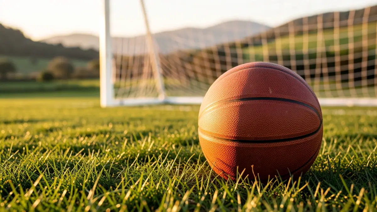 Imagen genérica de un balón de baloncesto sobre hierba