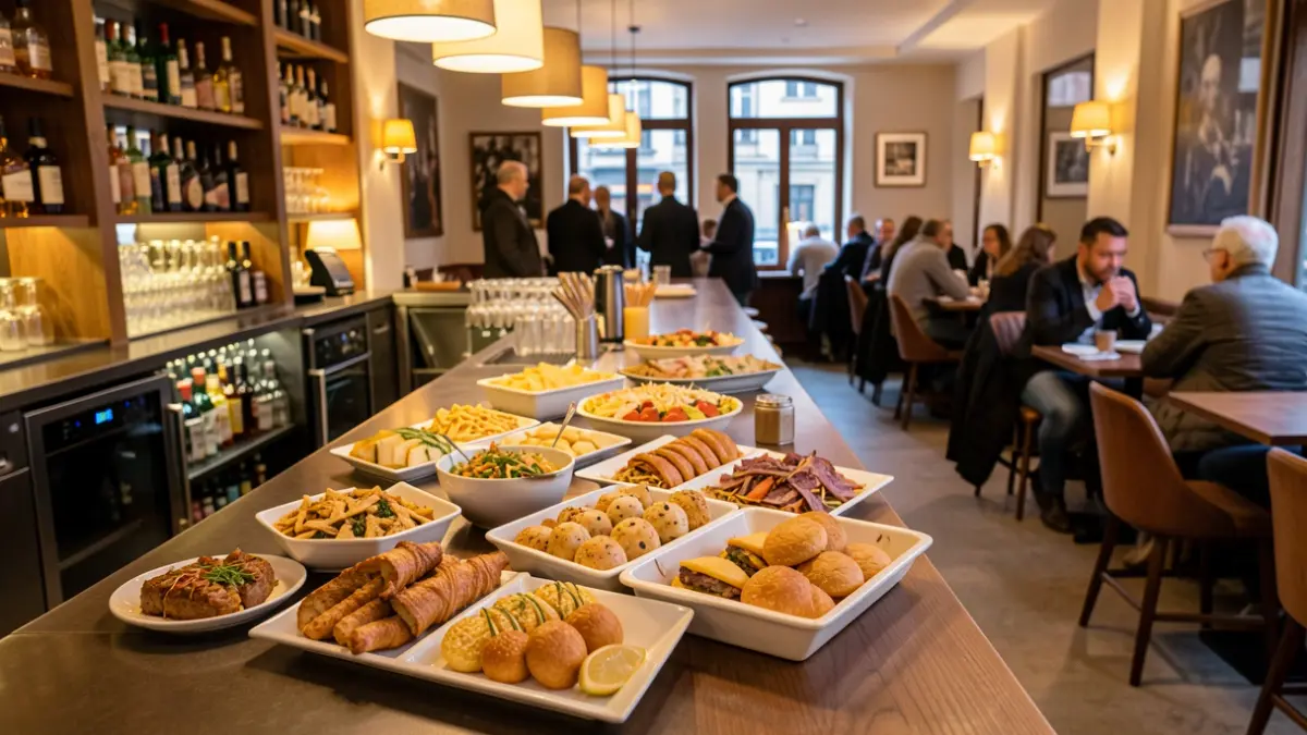 Imagen genérica de un interior de bar moderno en Galicia con comida internacional.