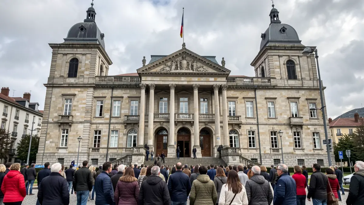 Imagen genérica del Parlamento de Galicia con arquitectura de piedra y cielo nublado.