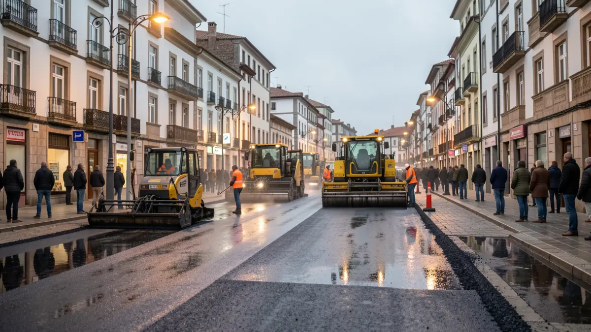 Imagen genérica de obras de asfaltado en Pontevedra.