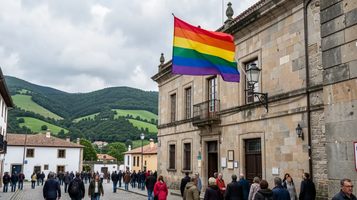 Imagen genérica de la bandera del Orgullo ondeando en la fachada de un ayuntamiento gallego.