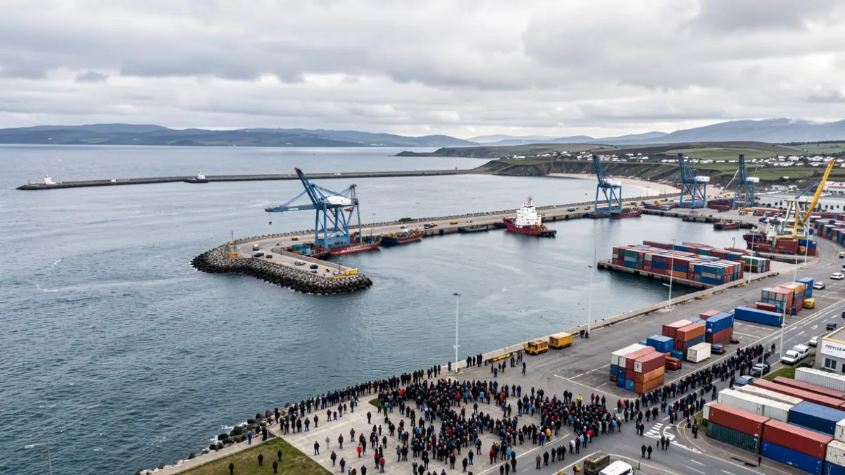Imagen genérica de un puerto con obras y contenedores.