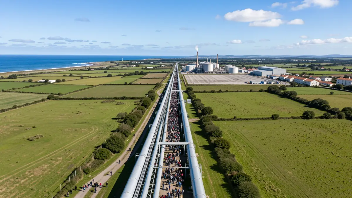 Imagen genérica de un gasoducto industrial atravesando un paisaje verde gallego.