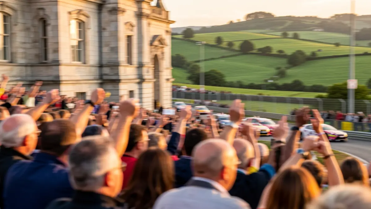 Imaxe xenérica dunha multitude animando nunha carreira de rally en Ourense.