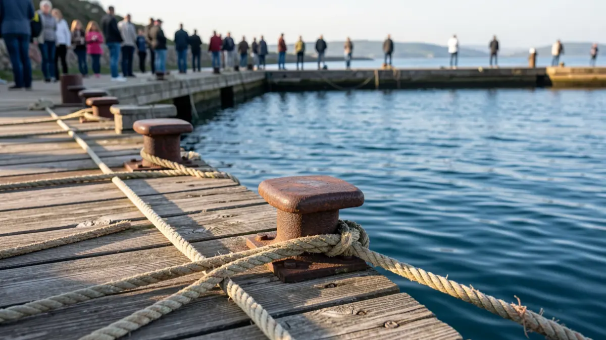 Imagen genérica de un muelle con cabos de amarre en una ría gallega.