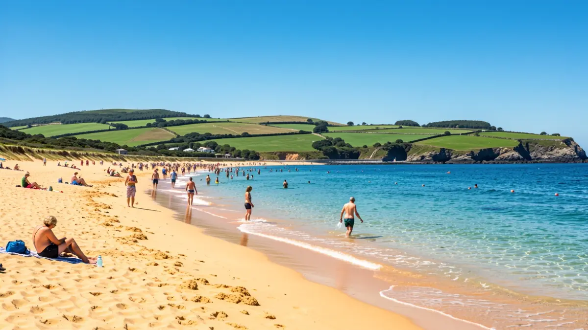 Imagen genérica de una playa gallega con sol y gente.