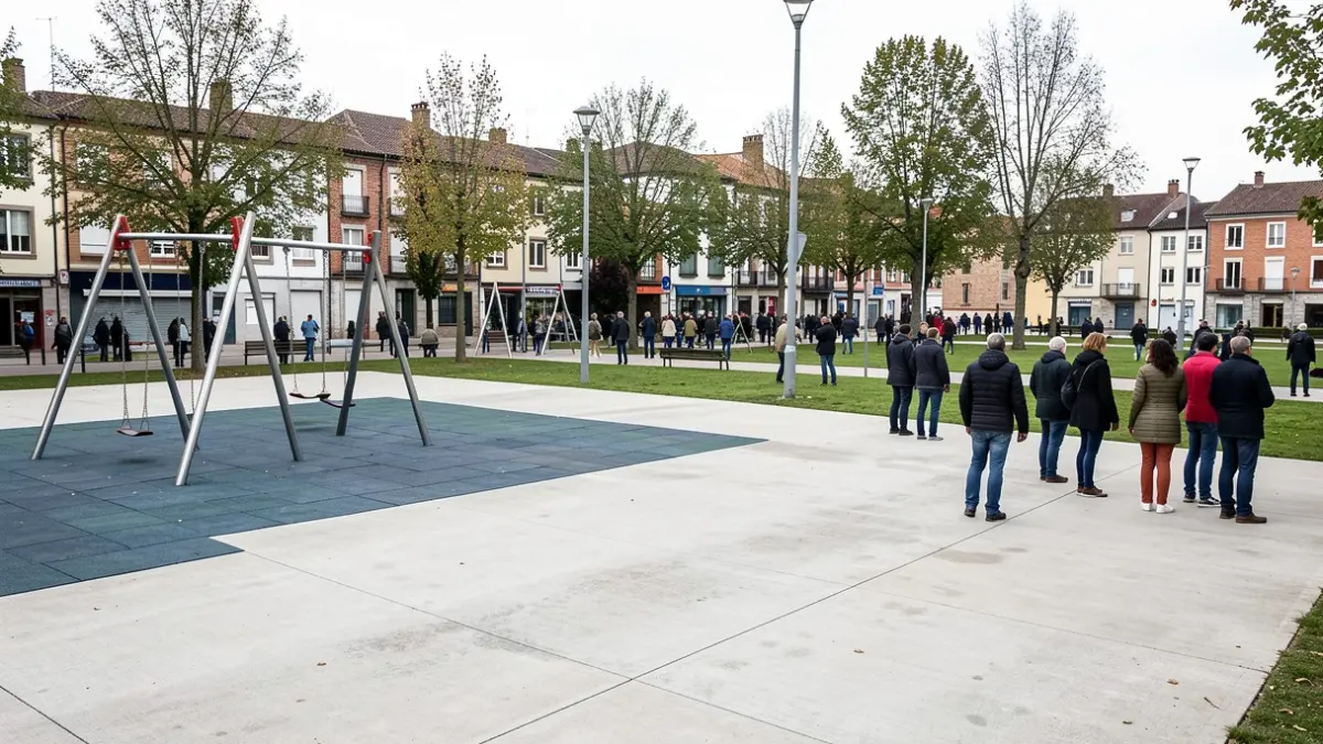 Imagen genérica de un parque público en Ourense con amplias zonas de cemento y pavimento artificial.