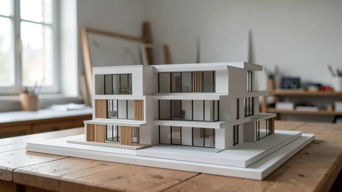 Imaxe xenérica dunha maqueta de arquitectura nun estudo profesional.