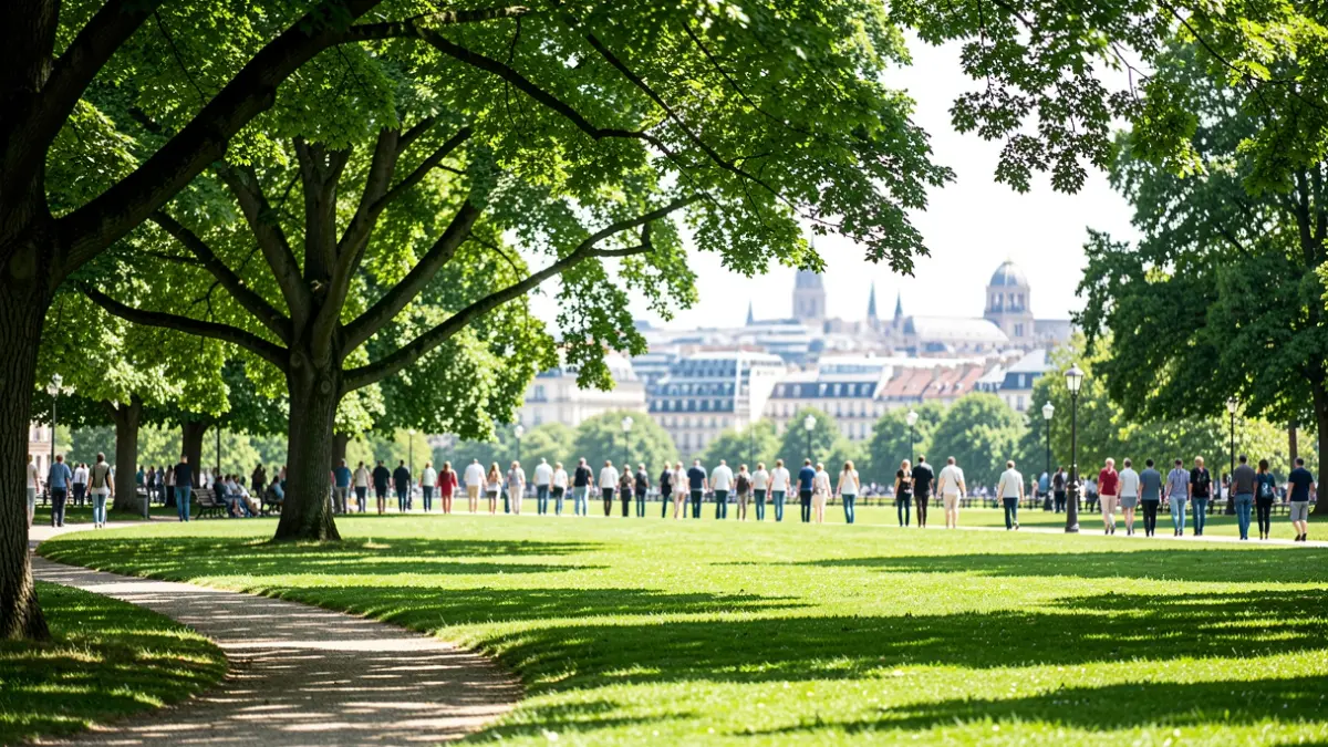 Imagen genérica de un parque urbano con árboles frondosos y caminos.