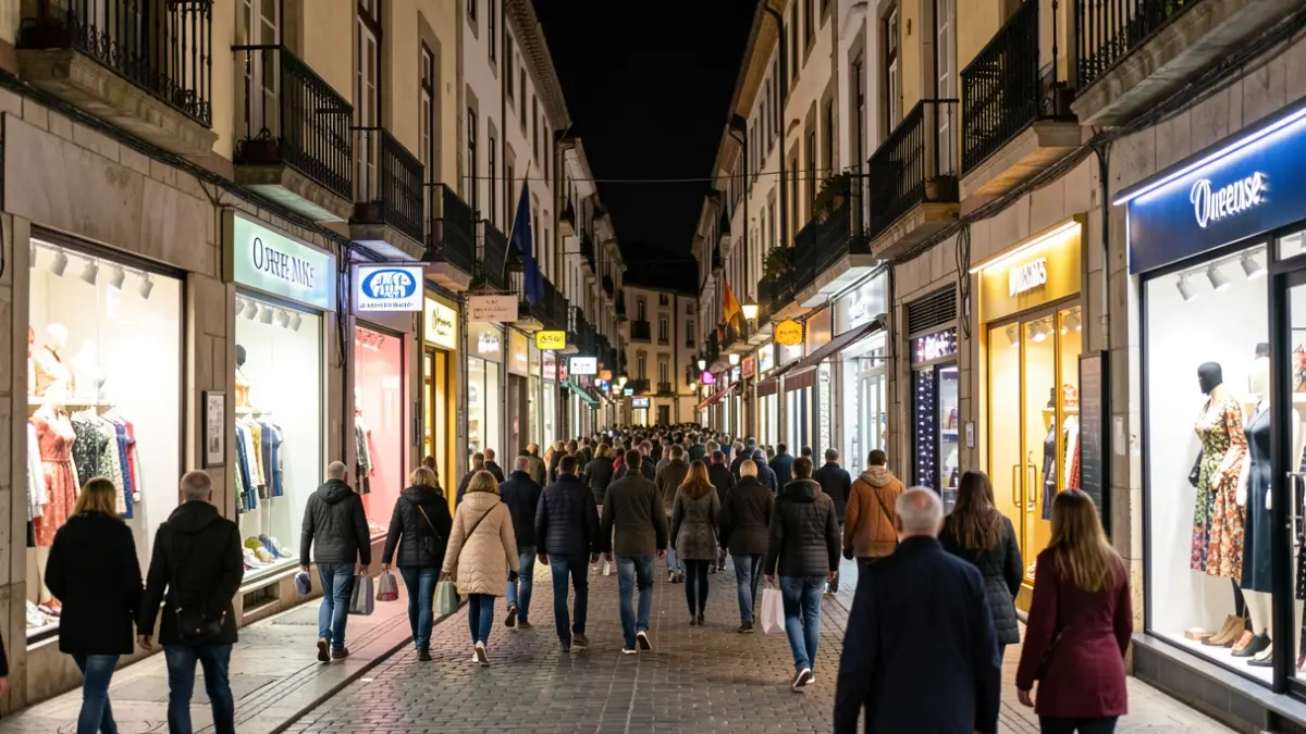 Imagen genérica de una calle comercial de Ourense durante una noche de compras.